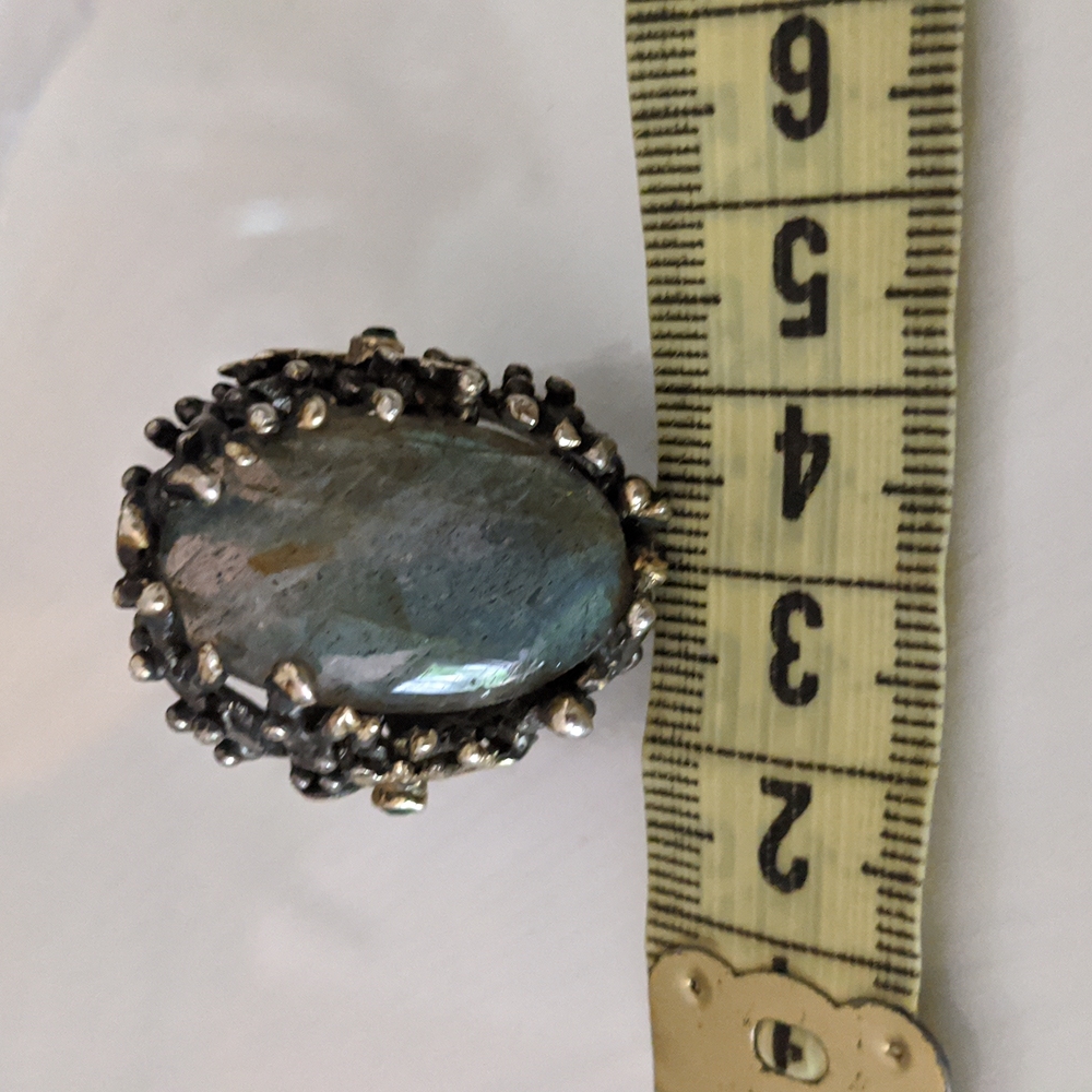 Artisan ring, size 7, silver platted, stone Labradorite, size apx. 3x2 cm - Picture 9 of 9